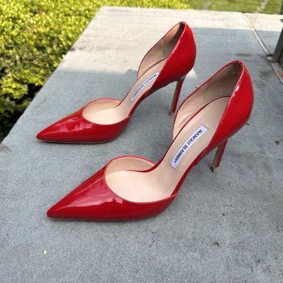 Manolo Blahnik Shoes - MANOLO BLAHNIK PATENT LEATHER RED D'ORSAY PUMP